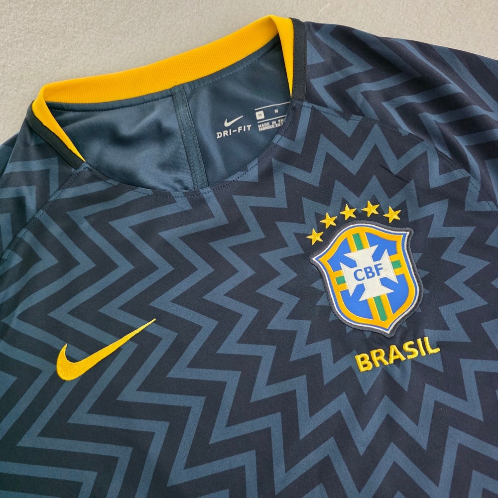 Nike Brazil CBF Pre-Match Training Jersey Mens Medium Navy Zigzag Dri-FIT
